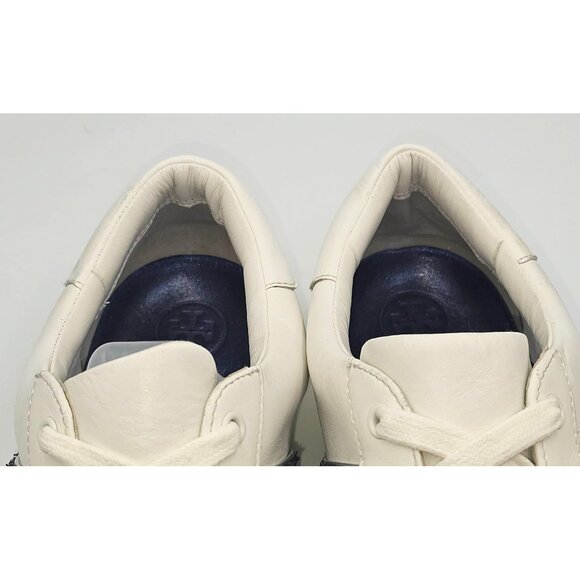 Tory Burch Women's White Leather Blue Glitter Carter Flat Sneakers Sz 11M 2661 - Picture 4 of 16